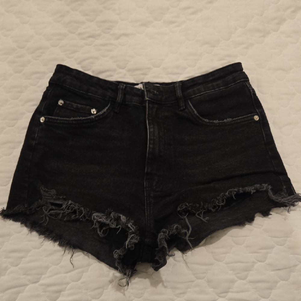Zara Black Jean Shorts Distressed High-Waisted